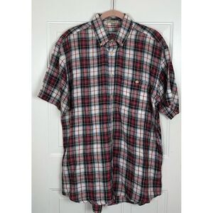 ORVIS Plaid Linen 100%‎ Short Sleeve Shirt size Large Plaid